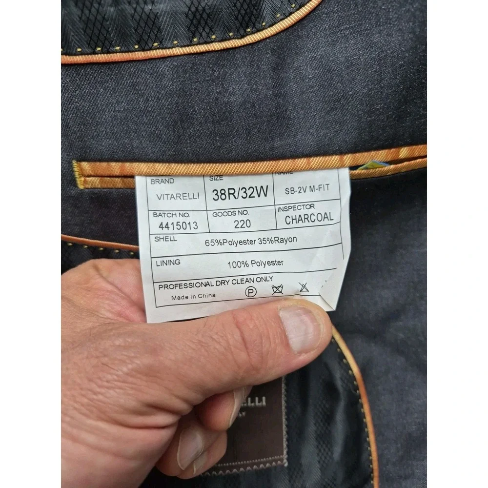Vitarelli Mens Sports Coat 38R Gray Italy 2 Button Single Breasted Jacket